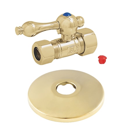 Kingston Brass CC44452K 5/8-Inch OD X 1/2-Inch OD Comp Quarter-Turn Straight Stop Valve with Flange, Polished Brass CC44452K